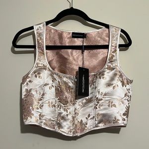 Pretty Little Thing- Pink Satin Front Zip Corset Top- Size 6